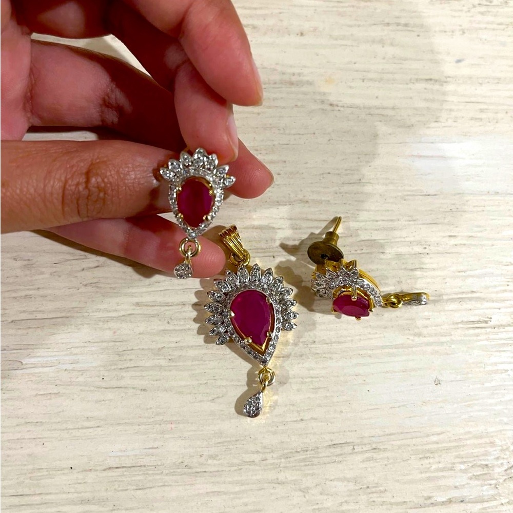 Matching Diamond Encrusted Pendant and Earring Set
